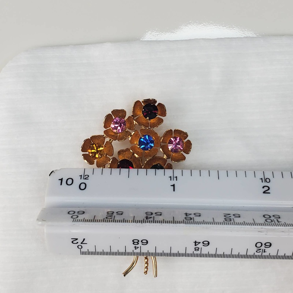 Vintage 12k Gold Fill Colorful Rhinestone Floral Bouquet Brooch - Picture 11 of 11